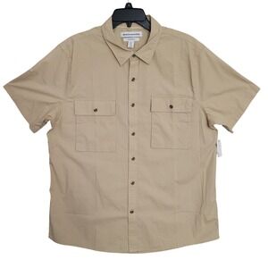 Amazon Essentials Mens XL Slim Fit Short Sleeve Button Down Khaki Tan